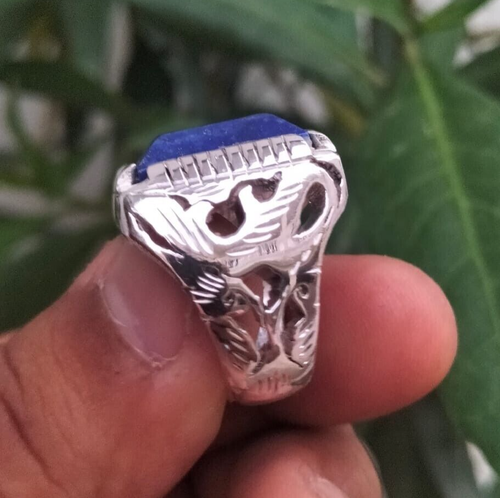 Original Lapis Lazuli Stone Elegant Natural Lapis Ring Real Lajward Stone Ring - Picture 7 of 8