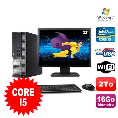 Lot PC Dell Optiplex 990 SFF I5-2400 3.1GHz 16Go 2000Go DVD Wifi W7 + Ecran 22" - Photo 1/4