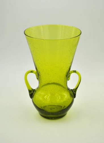 Vintage Blenko Glass Two-handled Vase - Design #909 - Chartreuse