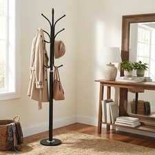 Metal Coat Hanger Hat Stand Freestanding Storage Rack with Marble Base 12 Hooks 