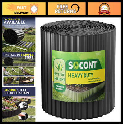 6'' x 40ft Heavy Duty Black Corrugated Metal Garden Edging | Flexible Steel Borde