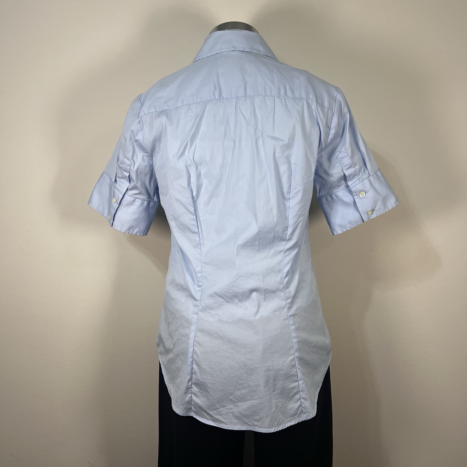 The Shirt by Rochelle Behrens Short Sleeve Light Blue Classic Button Up Size M