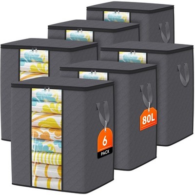 Clothes Storage Bags, 6-Pack Comforter Blanket Organizers, 80L Large Capacity...