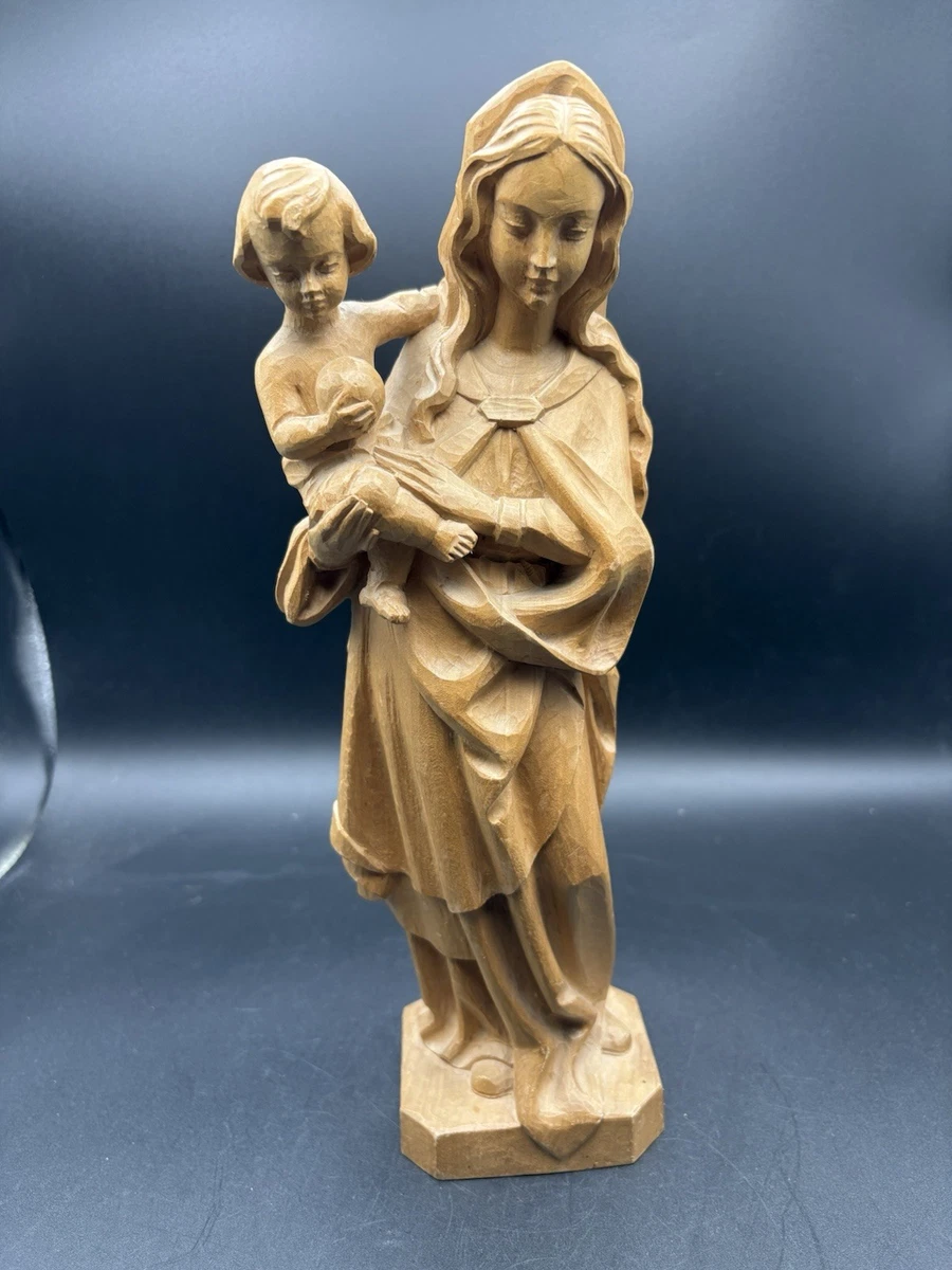 Sakrale Schnitzerei Maria Figur Jesuskind Lindenholz 31 Cm Hoch