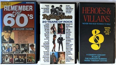 3 x VHS Video: REMEMBER the 60's / 20 YEARS OF ROCK / HEROES & VILLAINS Konzert
