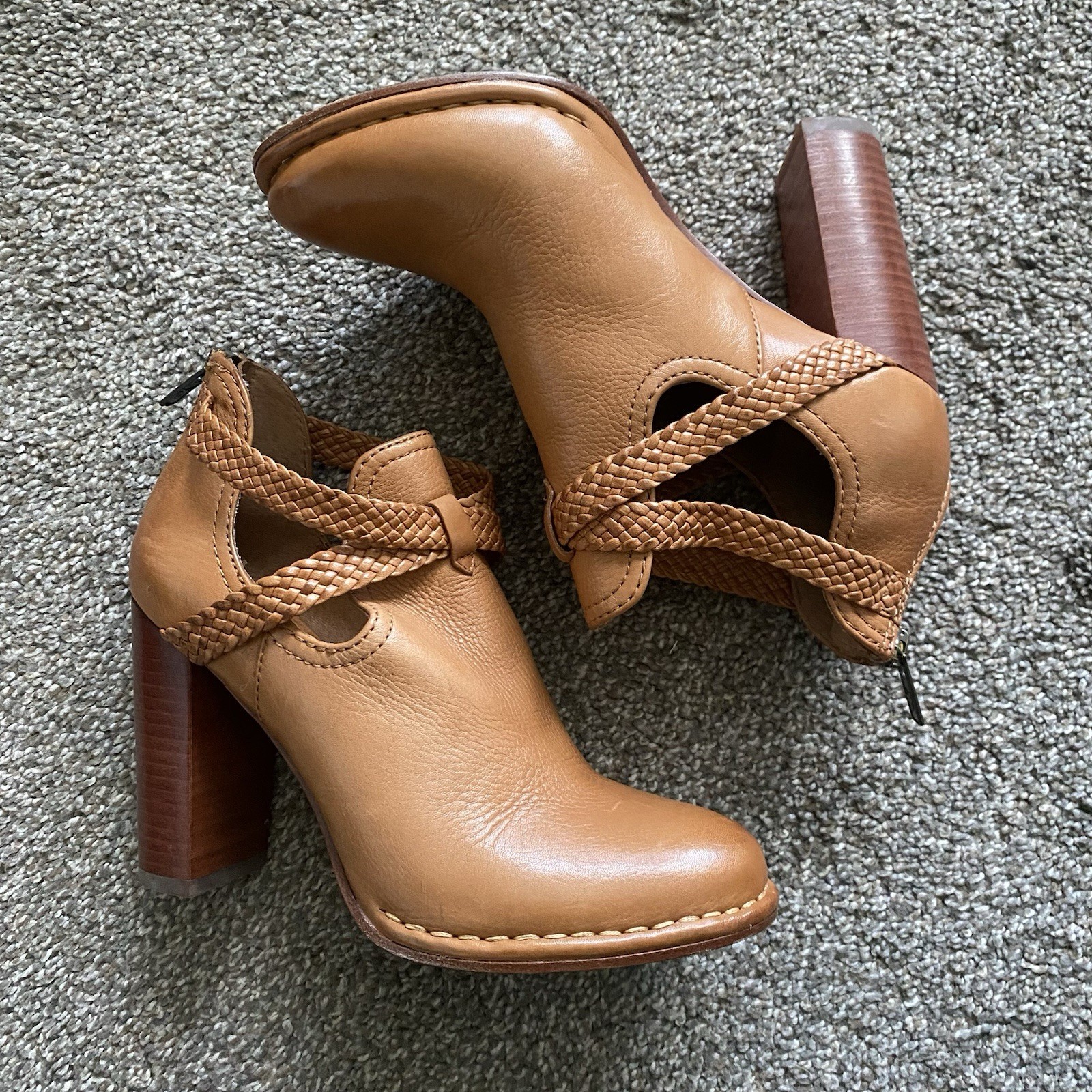 Womens Frye Margaret Tan Brown Braided Premium Leather Boots Booties Size 6