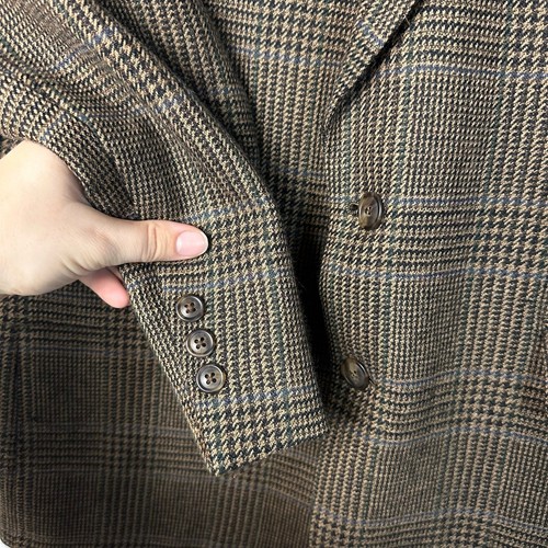 Burberry Sports Coat Suit Jacket Vintage Wool Plaid Houndstooth Brown 50 XL - Picture 11 of 15