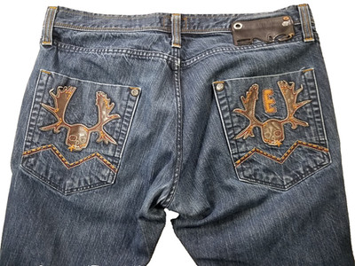 Vintage Energie Sixty Jeans Mens 36x32 Blue Distressed Italian Skull Punk Grunge