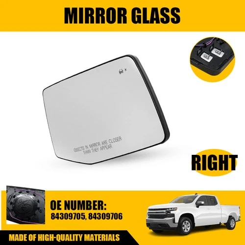 For 2019-24 Silverado Sierra 1500 Passenger Side Heated Blind Spot Mirror Glass