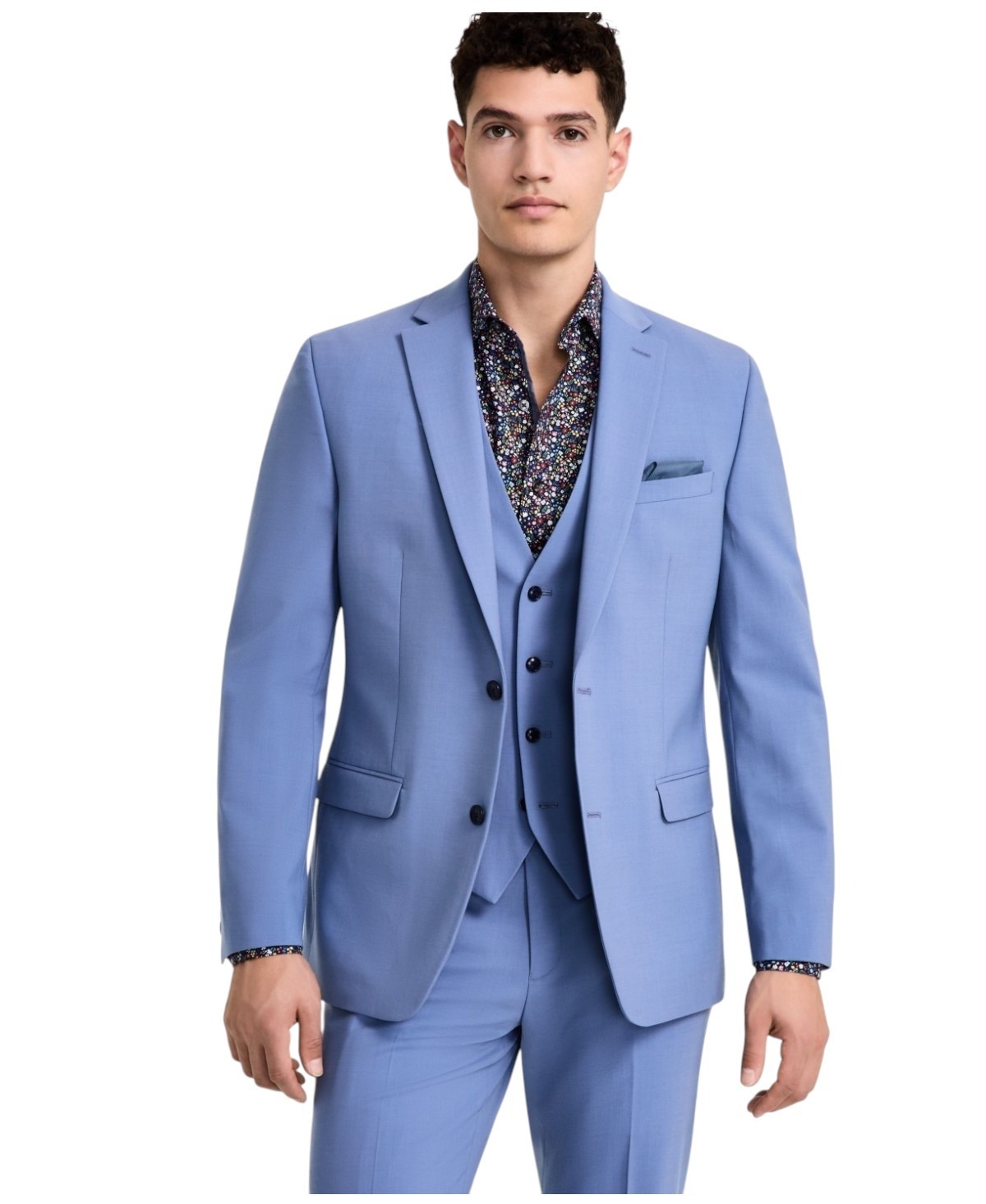Bar Iii Mens Slim fit Suit Jacket Blazer 38 L Steel Blue Solid Stretch