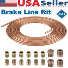 Brake Line Tubing Kit Copper Nickel 25 Ft Coil Roll 1/4 OD w/ 16 Fittings