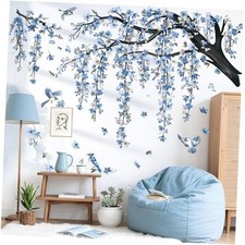 Large Blue Flower Branch Wall Decals Watercolor Cherry Blossom Tree Floral