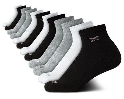 Reebok Girls Quarter Socks 12 Pack Cut Arch Large, Black/White/Grey