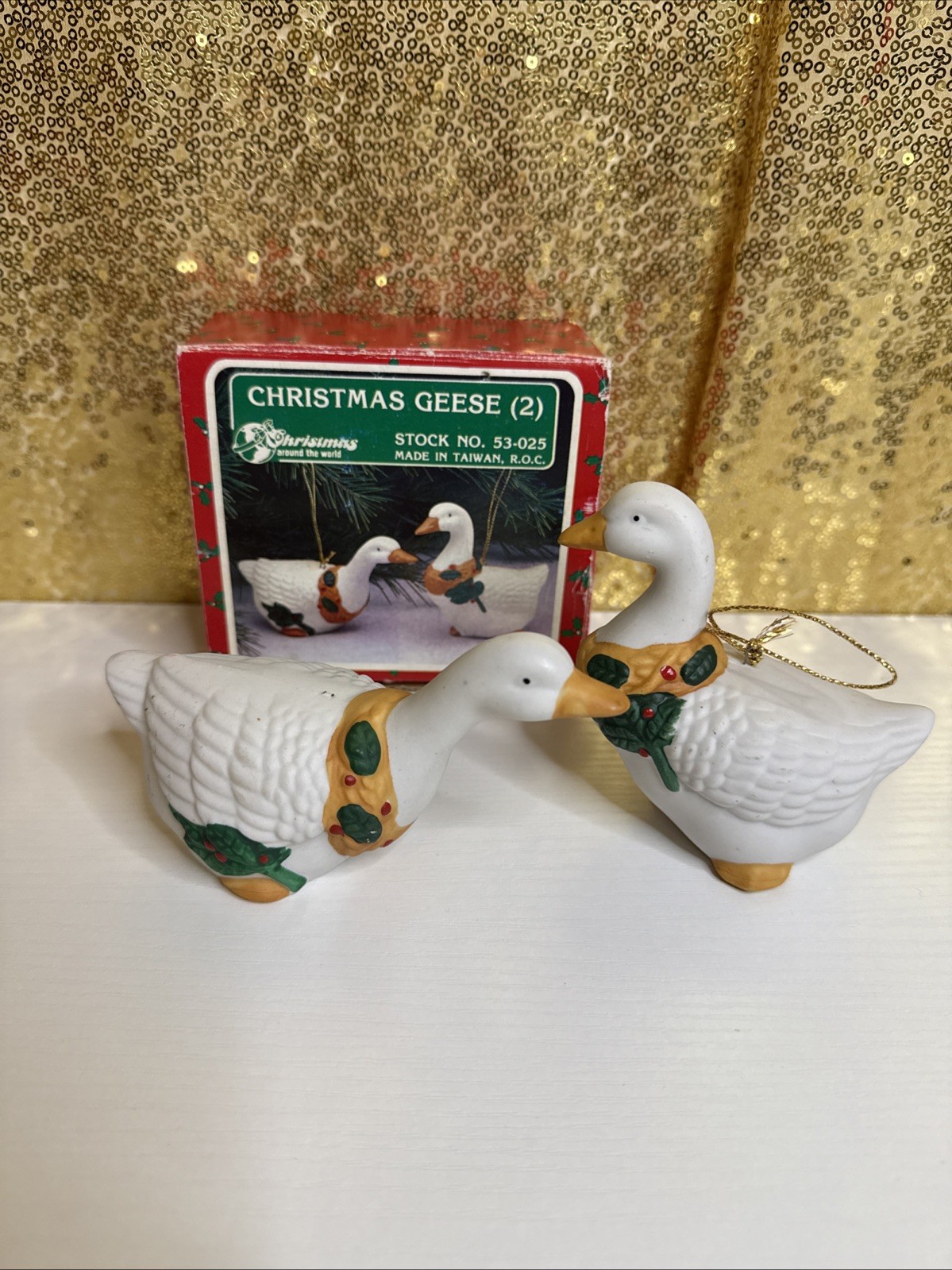 Christmas Around the World Geese Goose Christmas Ornaments Set of 2 VINTAGE