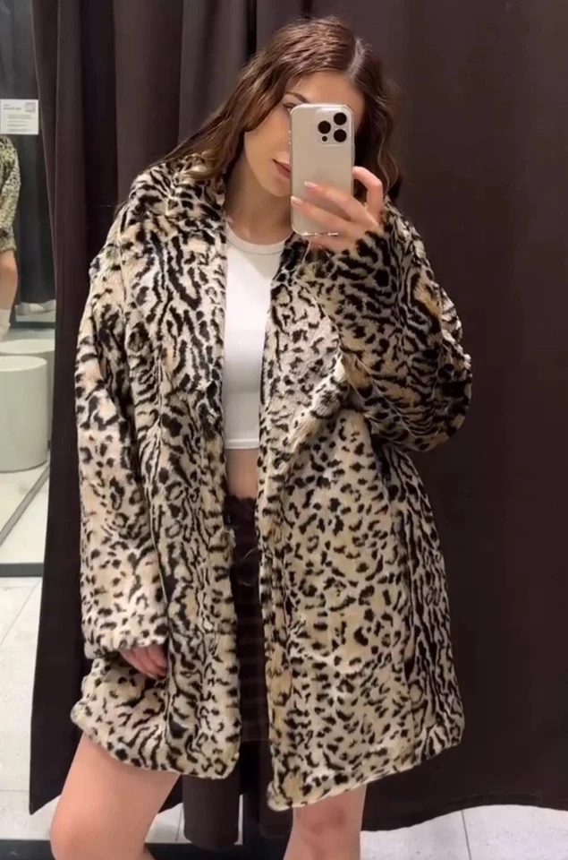 Zara Animal Print Faux Fur Coat Leopard Beige Brown Size XS REF:1255/771 New - Image 2 of 4