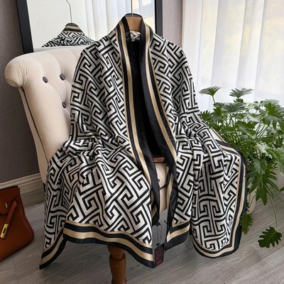 180x90cm Women Satin Silk Scarf Shawl Luxury Print Bandana Wrap Beach Sunscreen