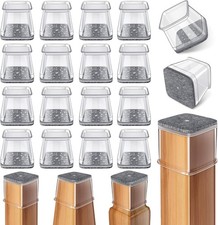 24 Pcs Chair Leg Floor Protectors Square, Silicone Felt Furniture Leg Pads Caps