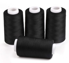 4 x 3000 Yards Serger Thread Spools Black Polyester Sewing Threads Overlock Cone