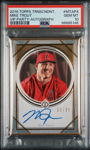 2019 TOPPS TRANSCENDENT VIP PARTY AUTO #MTAP4 MIKE TROUT 23/25 PSA 10
