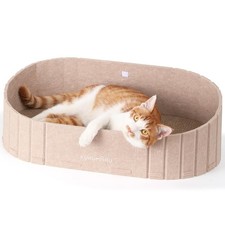 Beige 24 Inch Sofa Shape Cat Scratcher Bed Reversible Detachable Board