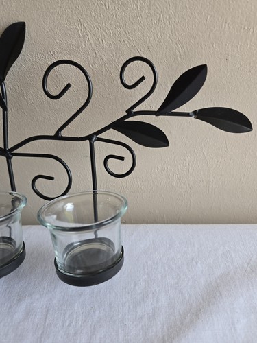 4 Pc Set Of Black Wall Hanging Candle Sconces 3 Glass Globes /1 Metal Rack - Picture 5 of 8