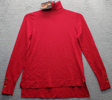 IMAN Global Chic Sweater Womens S Red Classic Turtleneck High Low Slit Pullover