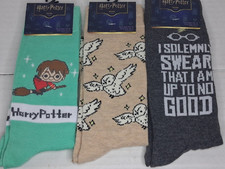SET of 3 Pairs Harry Potter Hedwig Mischief Managed Wizarding Socks Size 10-13