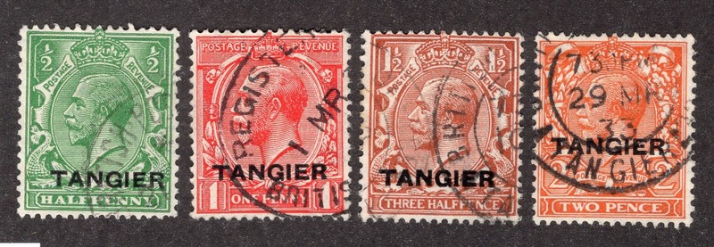 Great Britain Offices in Morocco 1927 Set of 4 Tangier Ovpts, Scott 501-504 used