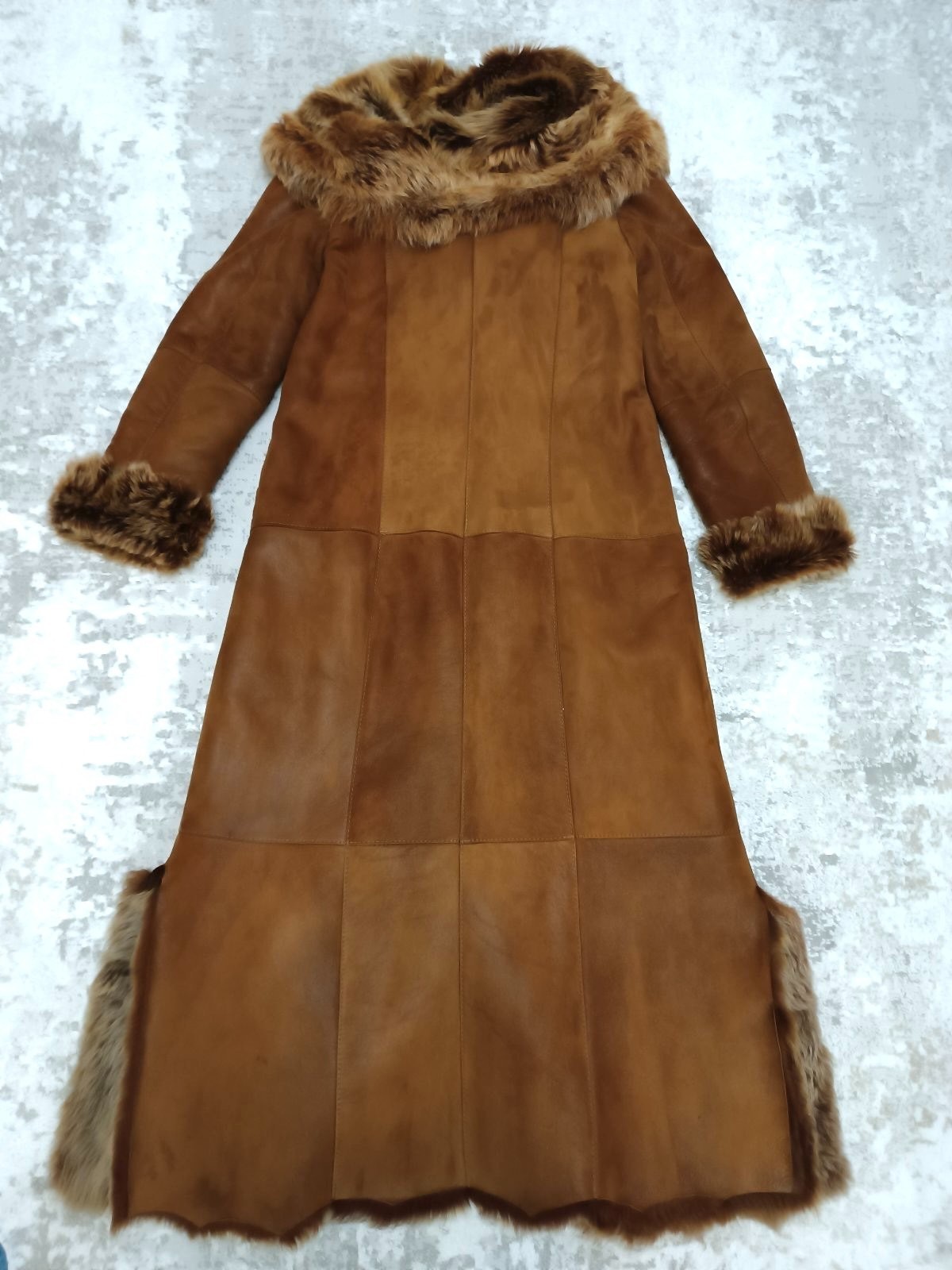 DUD SKOR Cognac brown Toscana Sheepskin Shearling Full Length Coat