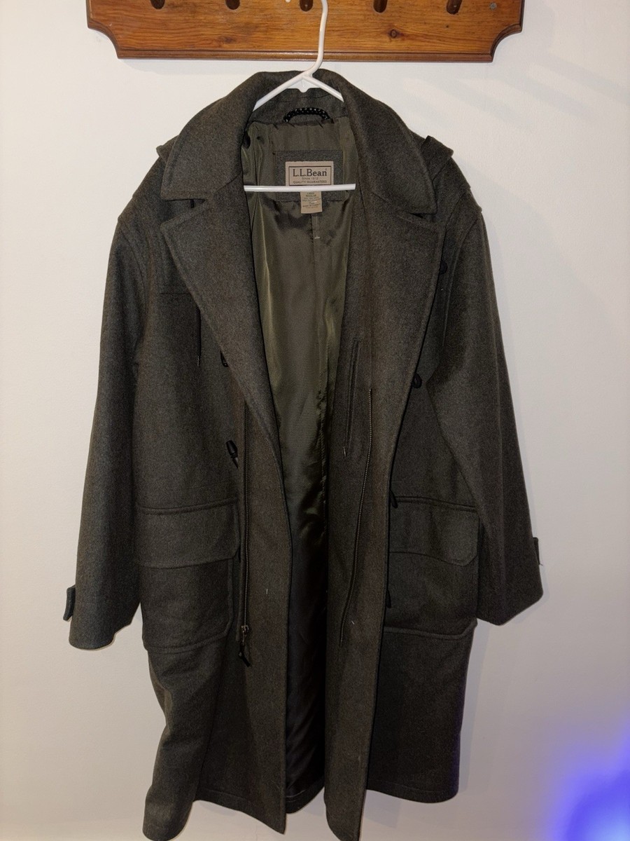 Vintage 90s LL Bean Duffle Coat Men's Large Green Wool Hooded