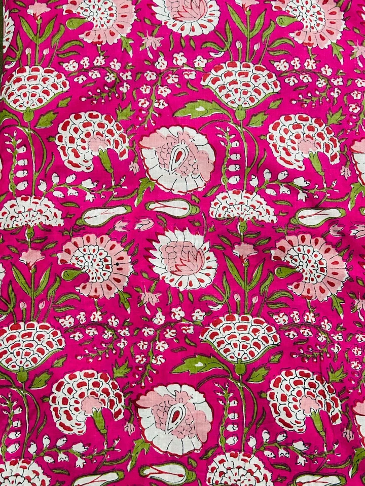 100% Indian Cotton Fabric Hand Block Print Floral Craft Sewing Fabric By The Yd - Image 4 of 4