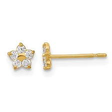 14k Yellow Gold Kids Cubic Zirconia Star Children's Post Stud Earrings