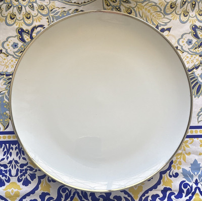 Harmony House ''Moderne'' Dinner Plate 10in White China Silver Rim Made in  Japan