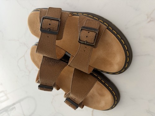Dr. Martens Josef Nubuck Sandals Tan Leather Buckle Slide Mens 10M Savannah 
