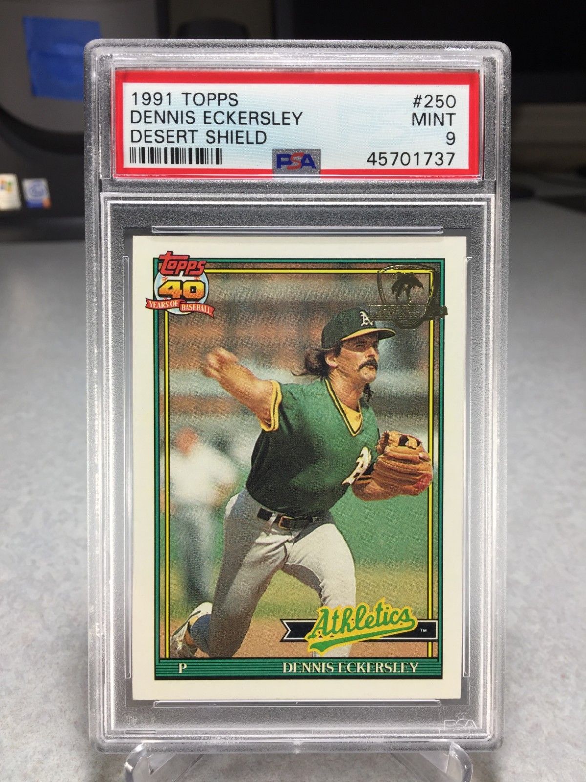 1991 Topps Desert Shield Dennis Eckersley #250 - PSA 9 - Oakland A's