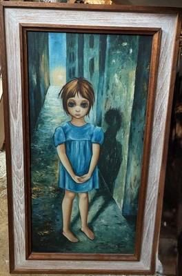 Vintage Margaret Keane Original Big Eye Girl Oil on Board