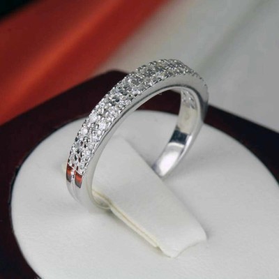 0.50 Ct Round Cut Natural Moissanite Engagement Band Ring 14k White Gold Plated