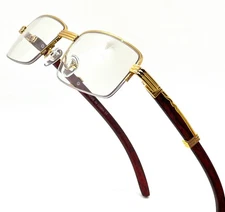 Retro Vintage Clear Lens Gold Wood Frame Fashion Eye Glasses Designer Mens Women