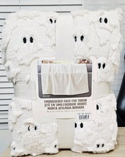 Northwest EMBROIDERED FAUX FUR HALLOWEEN FALL THROW Cream Ghost NWT
