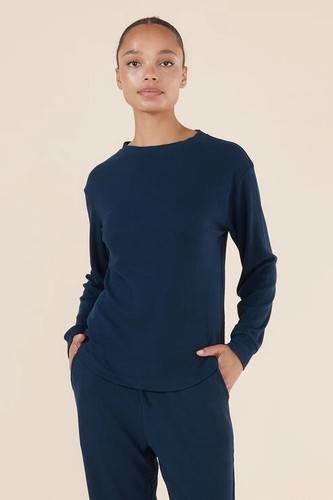 Ladies Gingerlilly Navy Waffle Long Pyjama Set Loungewear PJS (Lainey) - Bild 3 von 6