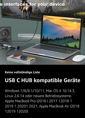 USB C Hub 6 in 1-2 USB 3.0 4K HDMI 100W PD SD/TF Kartenleser Laptop MacBookTyp C - Bild 7 von 7