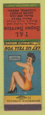 Matchbook Cover - T&L Super auto repair Luzerne PA pinup