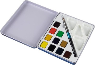 Daler-Rowney Aquafine Aquarellfarbe, halbe Pfannenfarbe, Reise-Set, 10 + 1