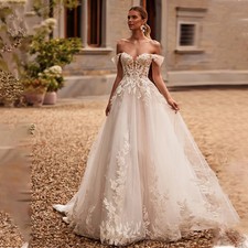 Charming Off The Shoulder 3D Flower Lace Applique A Line Wedding Dresses Custom