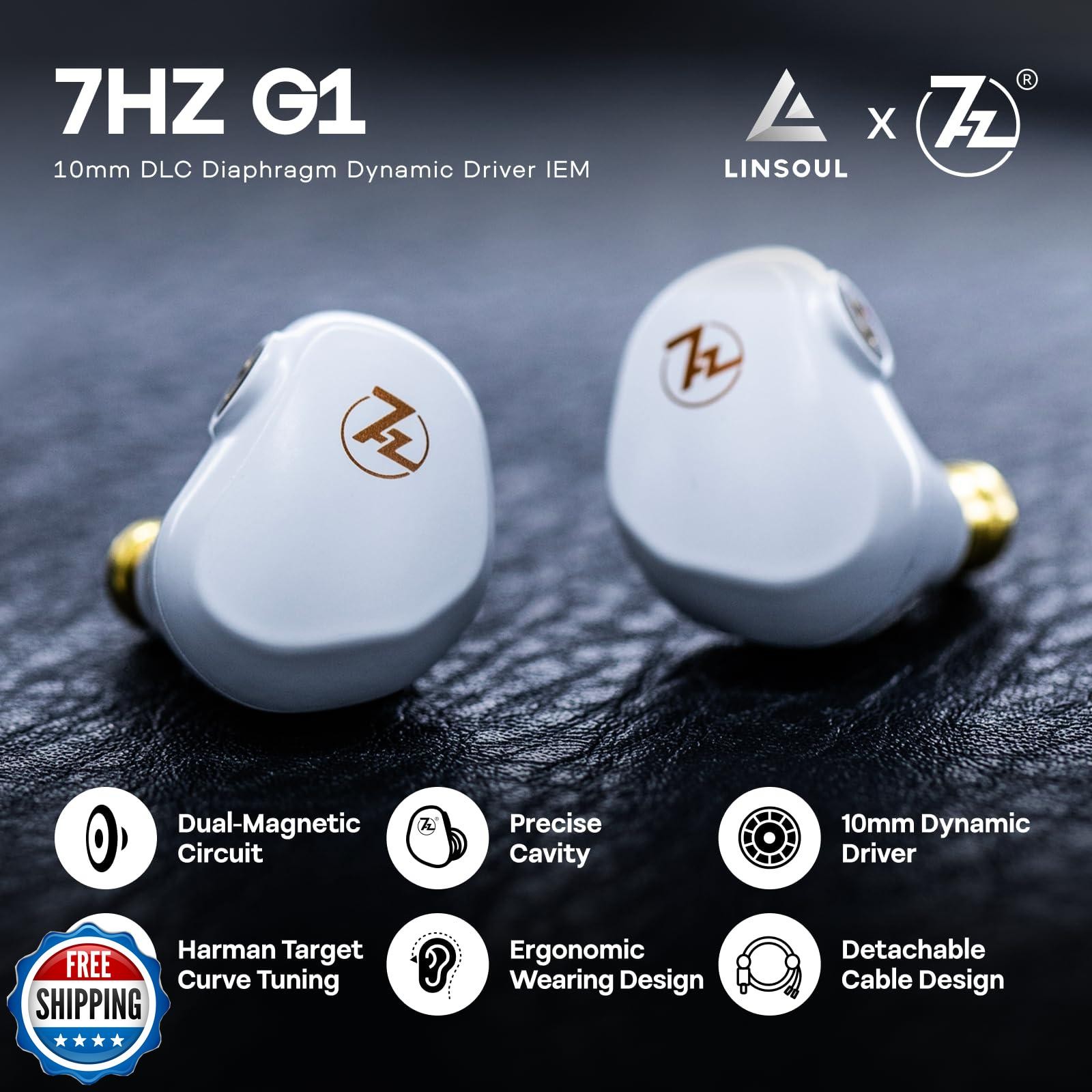 Linsoul 7HZ G1 in-Ear Monitor, 10mm DLC Diaphragm Dynamic Driver IEM Earphone