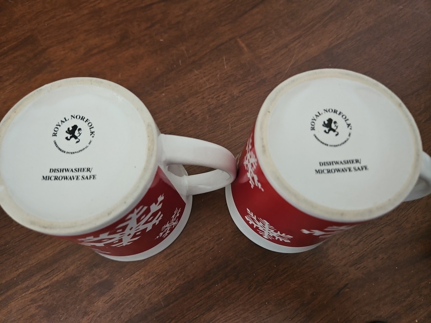 Royal Norfolk Snowflake Red White Coffee/Coco Mugs Cups - Set Of 2 Used