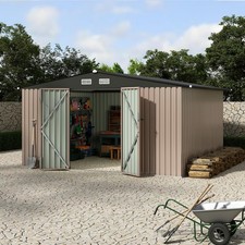 12x10 FT Outdoor Storage Shed Garden Metal Tool Shed with Double Lockable Door