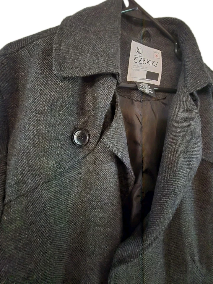 Chaqueta Abrigo Hombre Ezekiel XL Gris Carbón Mezcla Lana Guisante Espiga Doble... Foto 4 de 4
