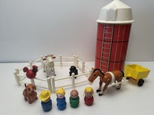 1967 Vintage Fisher Price Little People 915 Play Family Farm Silo Animals Fence