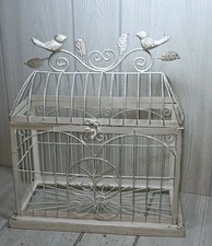 White Metal Birdcage Wedding Card Holder Two Perched Birds Home Decor Cottage